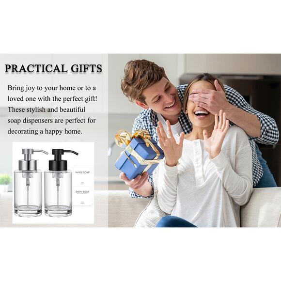 Glass Soap Dispenser Set 12oz with Stainless Steel Pump, Waterproof Labels - Picture 11 of 13